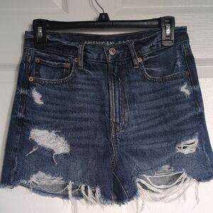 American Eagle Outfitters Women's Ripped Jean Shorts - Dark Blue